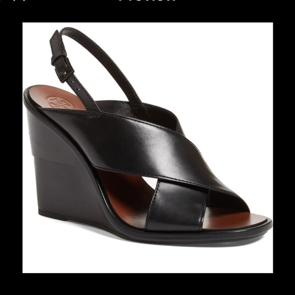 Tory Burch Black Gabrielle Wedge Sandals Shoes - Picture 2 of 8